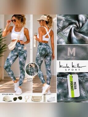 NEW Nicole Miller Sport Green Tie-Dye High-Waist Leggings